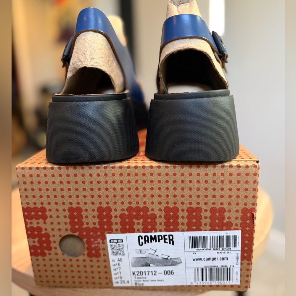 Camper Blue Tasha Leather Sandals EU 40, W9, NIB Adjustable Straps
